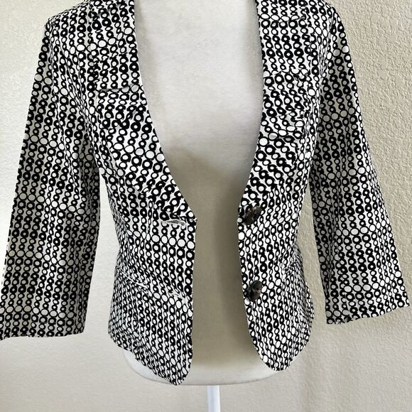 Cabi #298 Du Jour Career Blazer Jacket Size 4 White Black Pockets Button Front - Picture 8 of 14